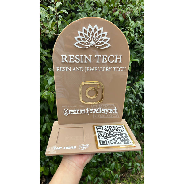 3 in 1 Arched Social Sign/ Square + QR + Card Holder