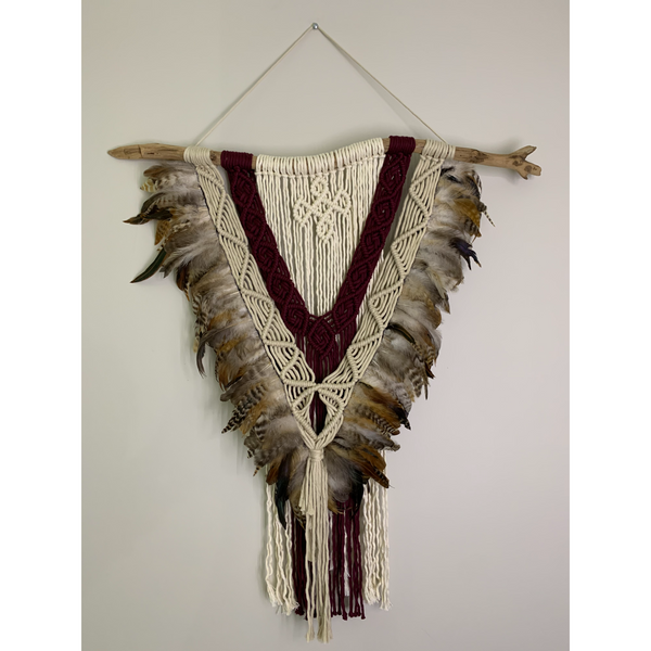 MACRAME ROOSTER FEATHERS WALL HANGING