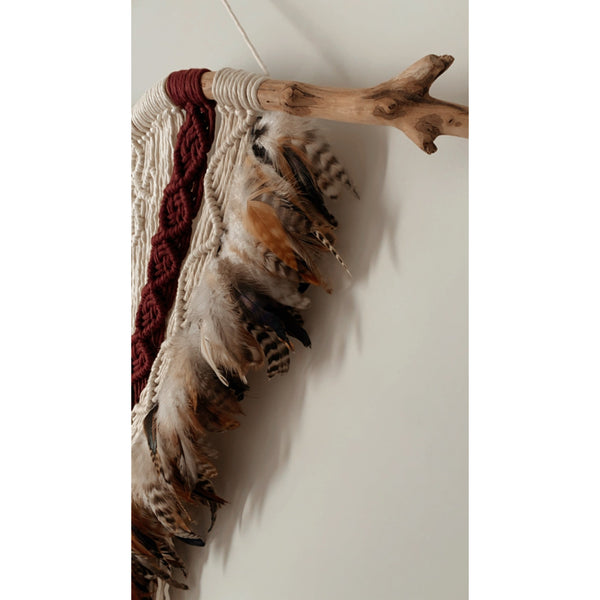 MACRAME ROOSTER FEATHERS WALL HANGING